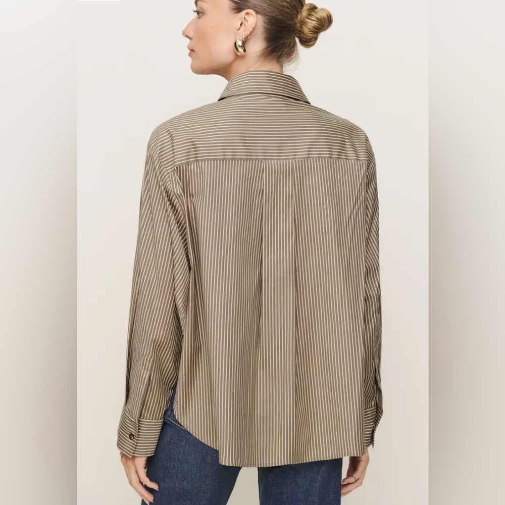 Reformation Andy Oversized Shirt in taupe stripe - Picture 2 of 8